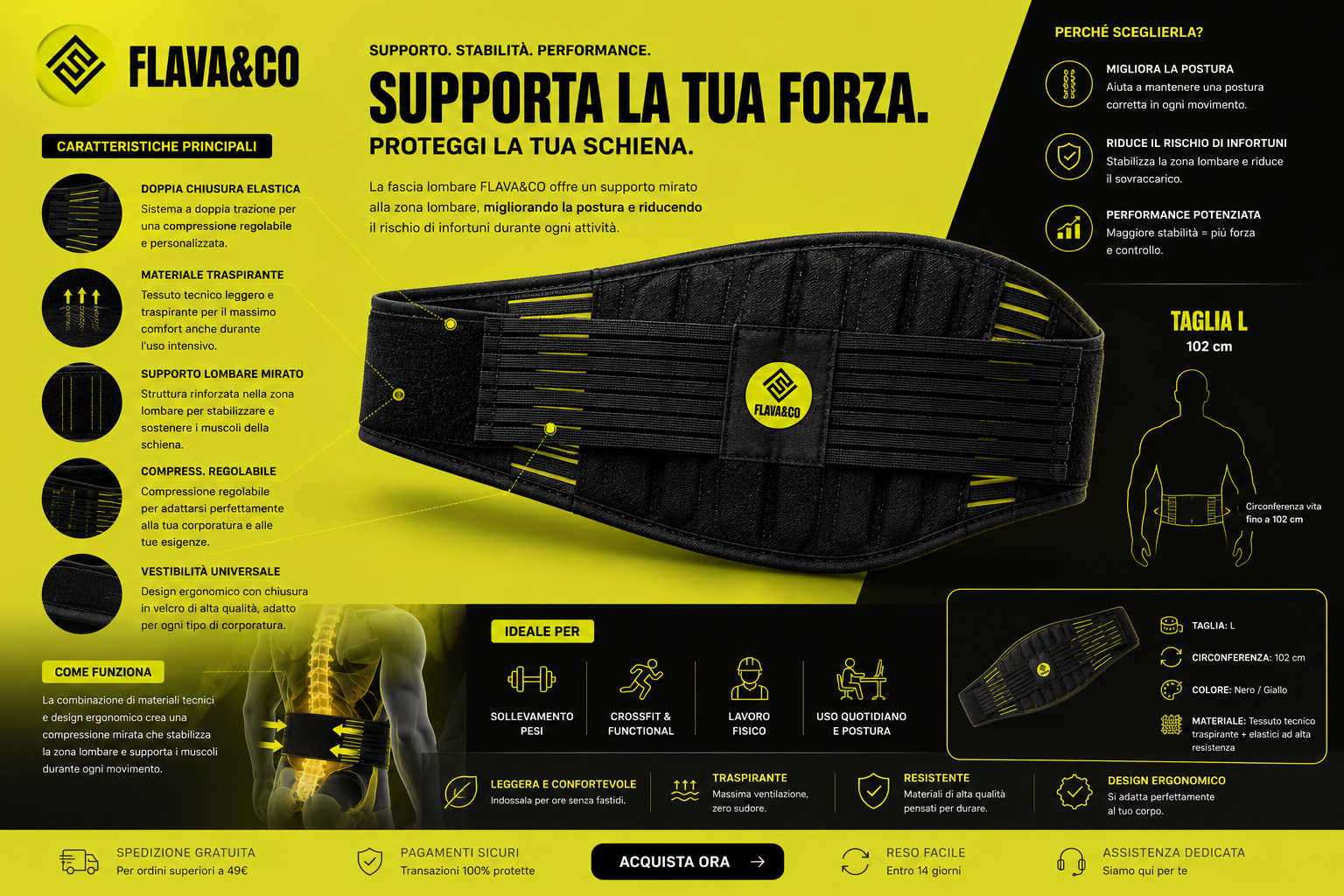 Infografica prodotto per fascia lombare realizzata da VISIVO