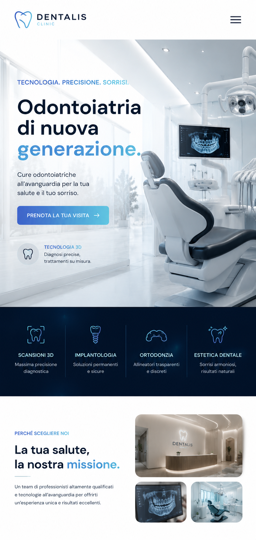 Landing page Dentalis Clinic in formato verticale
